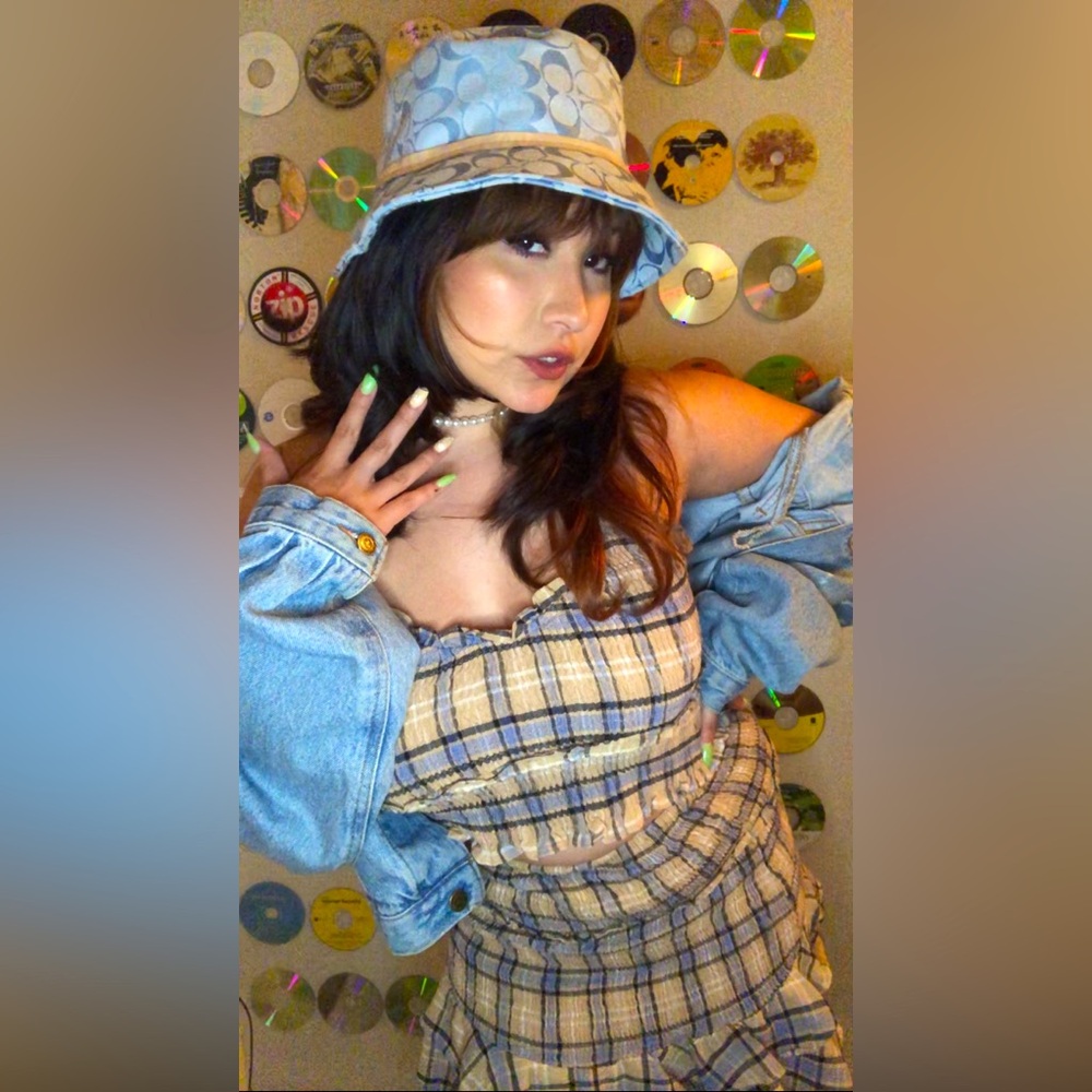 Stylish Plaid Two-Piece Set with Coach bucket hat